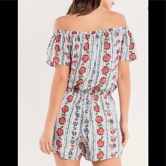 Miss Me Blue Floral OTS Romper - Picture 2 of 7